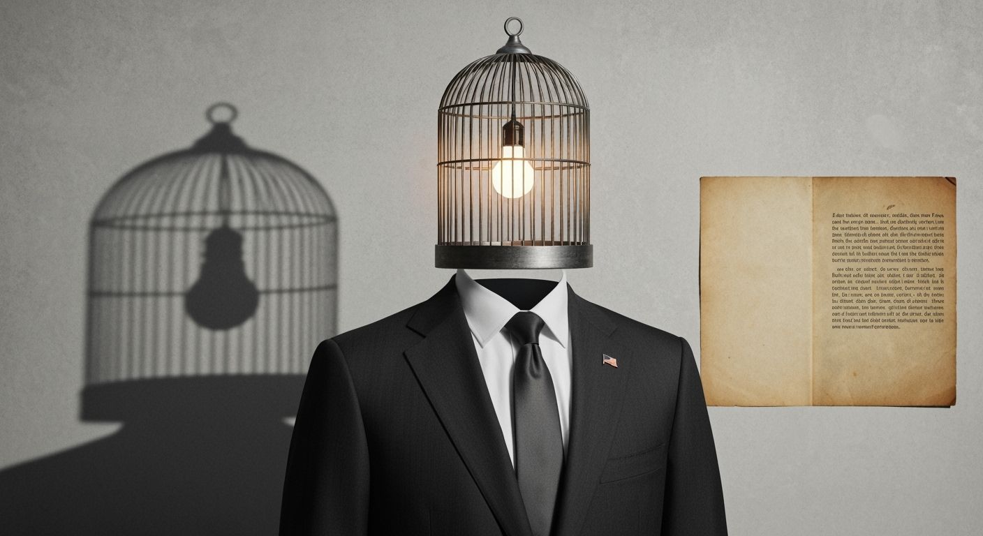 Surreal Dada Collage: Birdcage Head in Minimalist Style