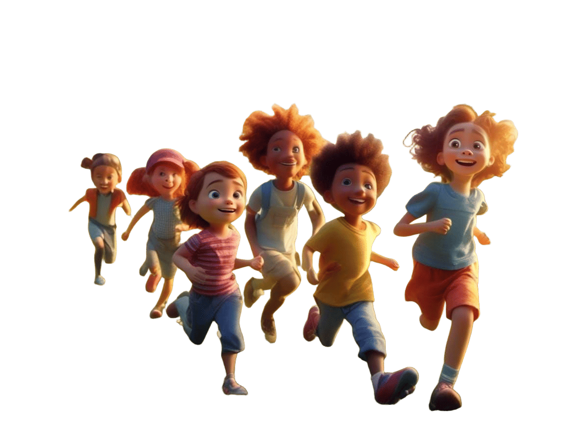 Children Playing on Hill: Pixar-Style 3D Art