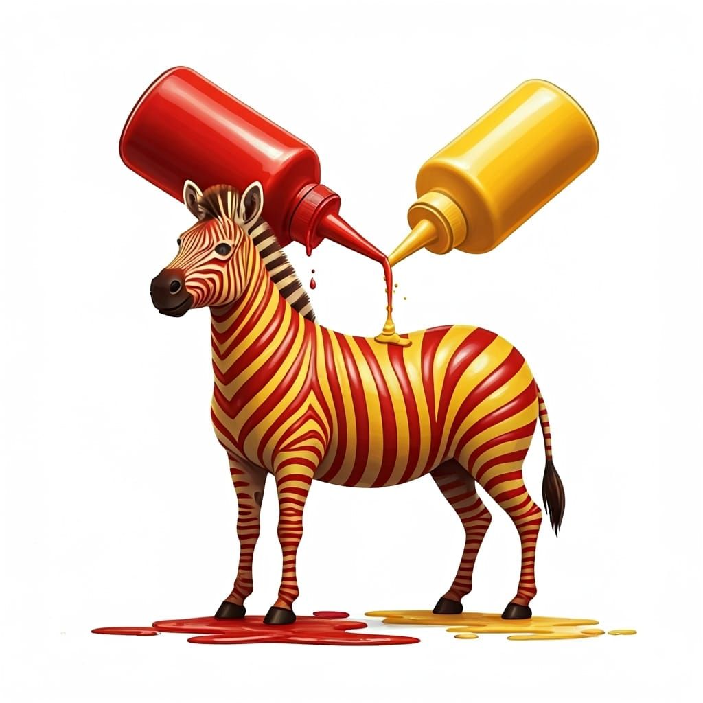 Whimsical Ketchup and Mustard Zebra: Digital Art