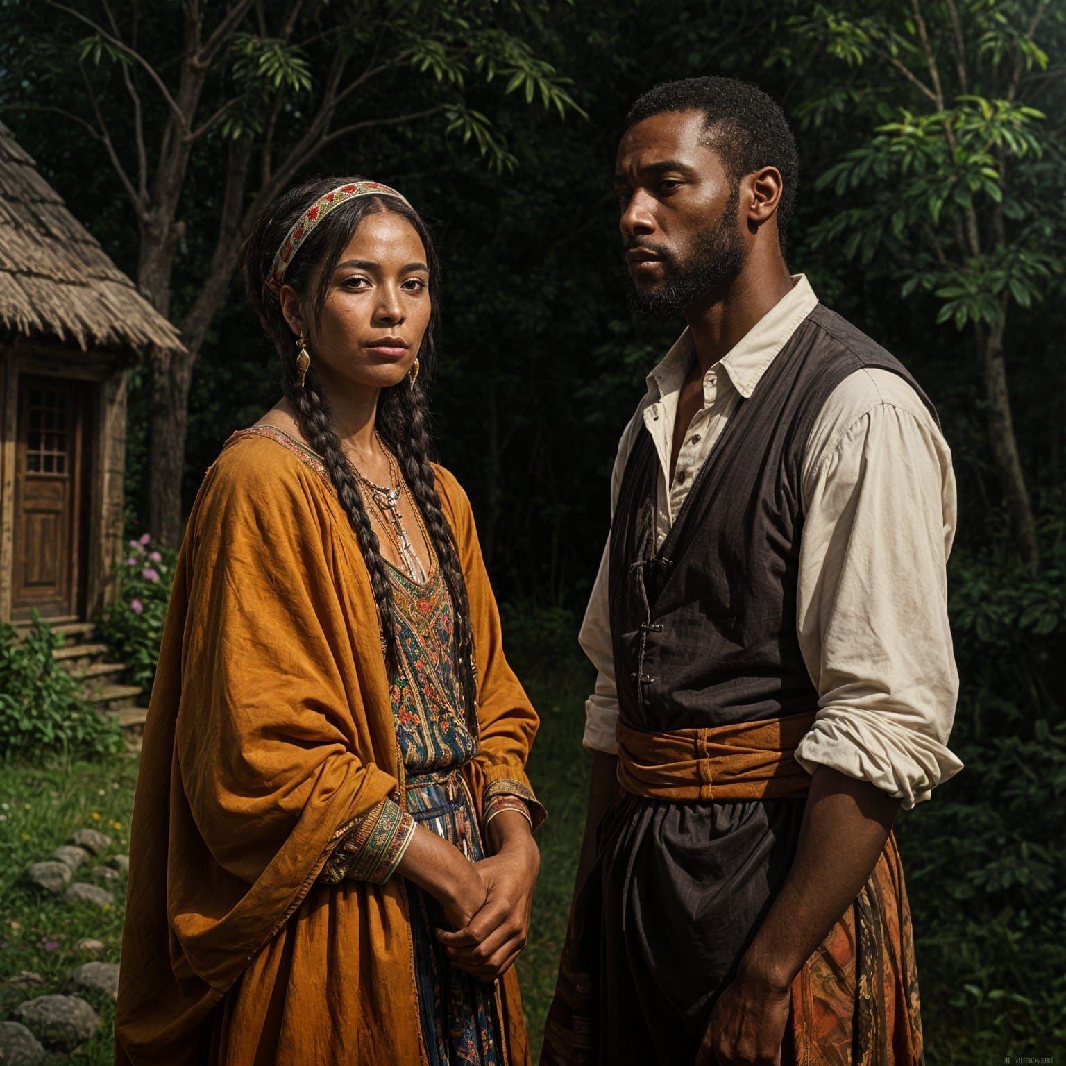 Colombian Couple in Gouache Watercolor Style