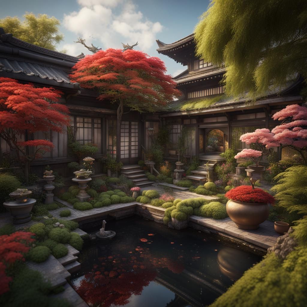 Lush Rooftop Garden with Japanese Maple