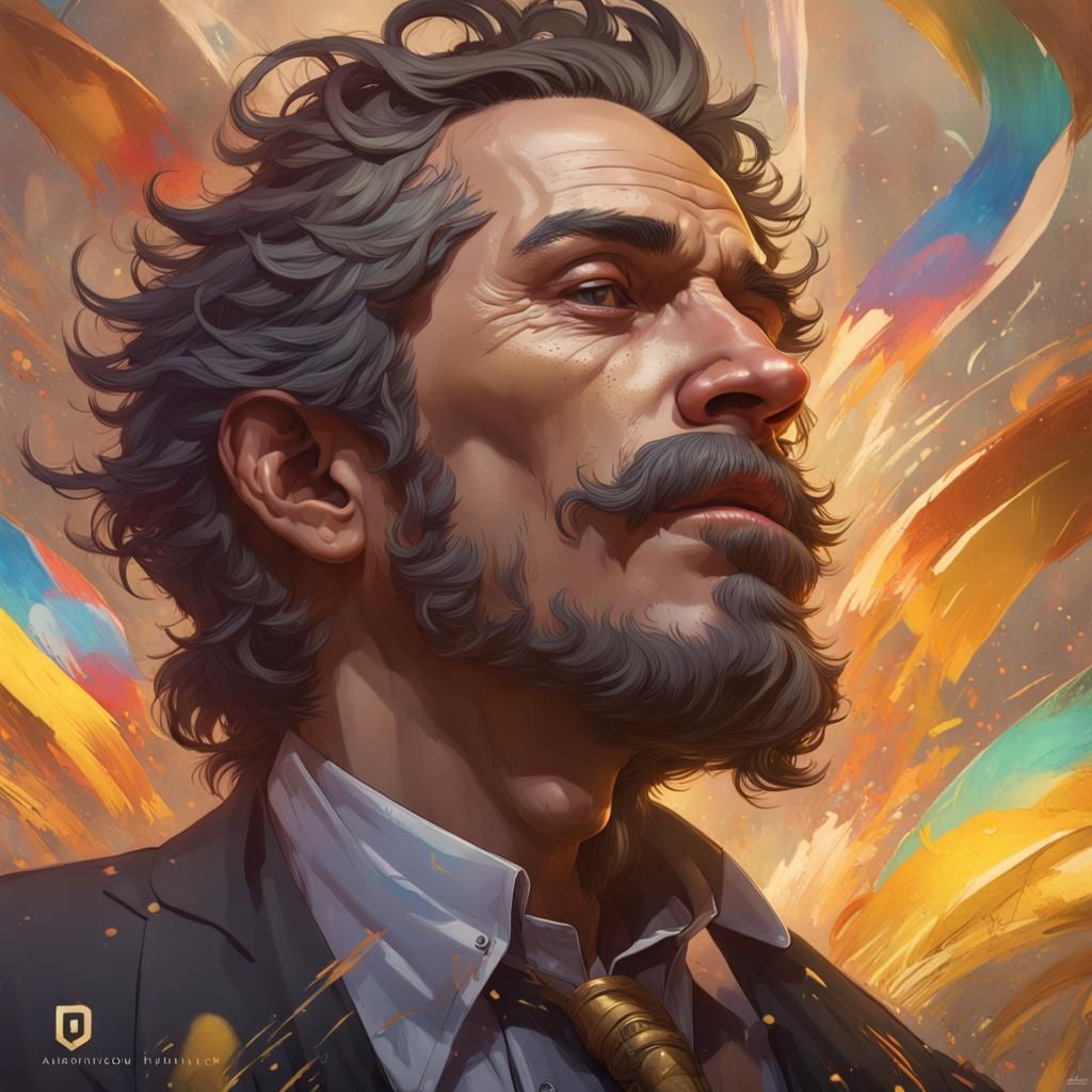 Rainbow Tongue Portrait in Art Nouveau Style