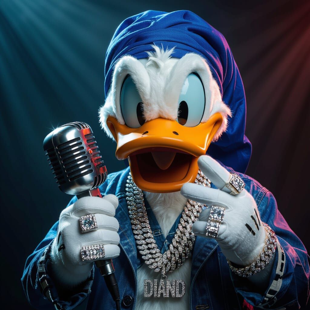Donald Duck as a Menacing Rapper with Diamond Rings