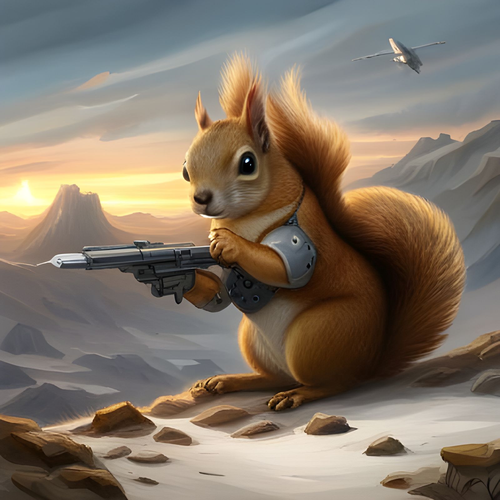 Armored Squirrel Soaring with Sci-Fi Technology