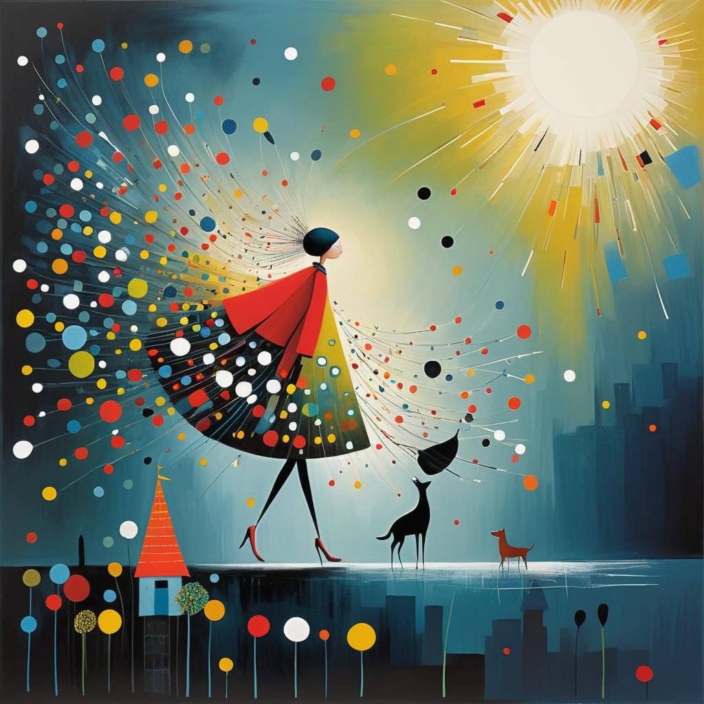 Stylized Folk Art Composition with Layered Textures