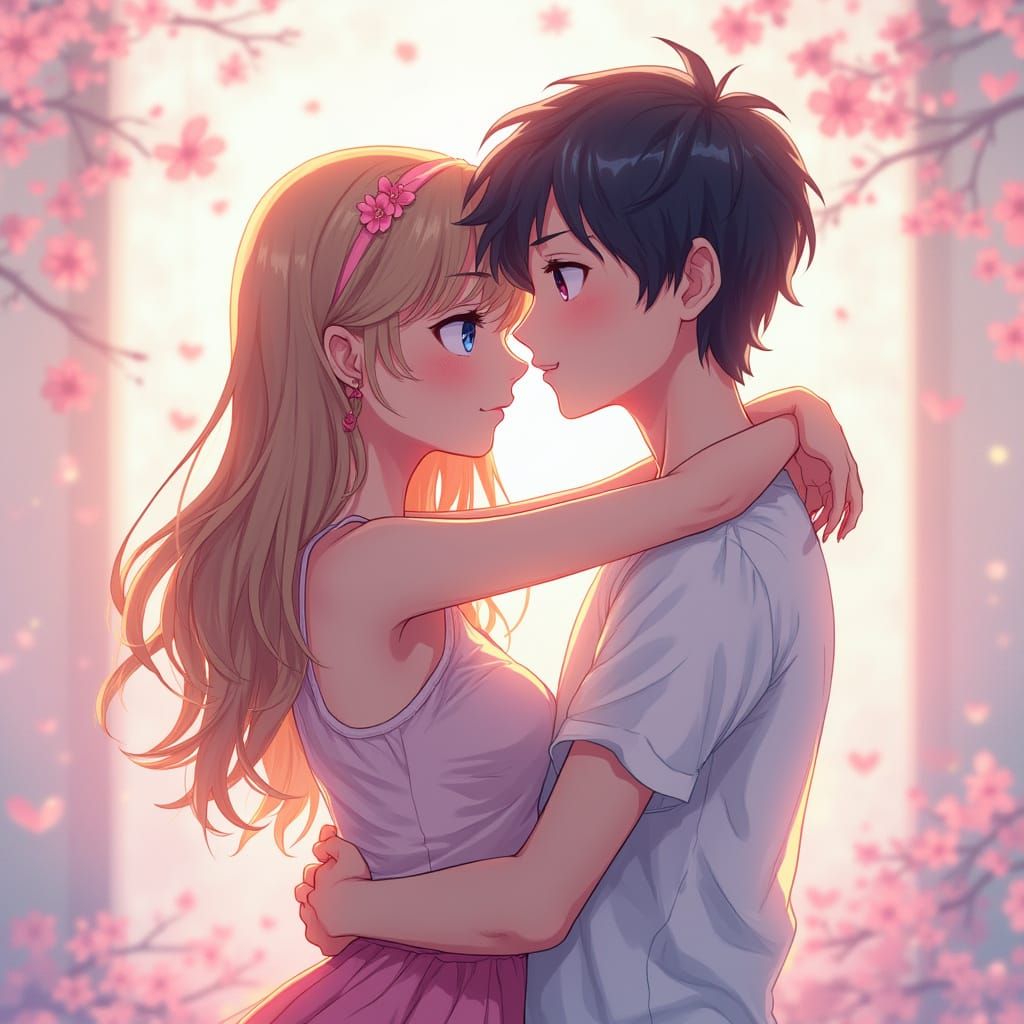 Romantic Anime Couple in Pastel Colors