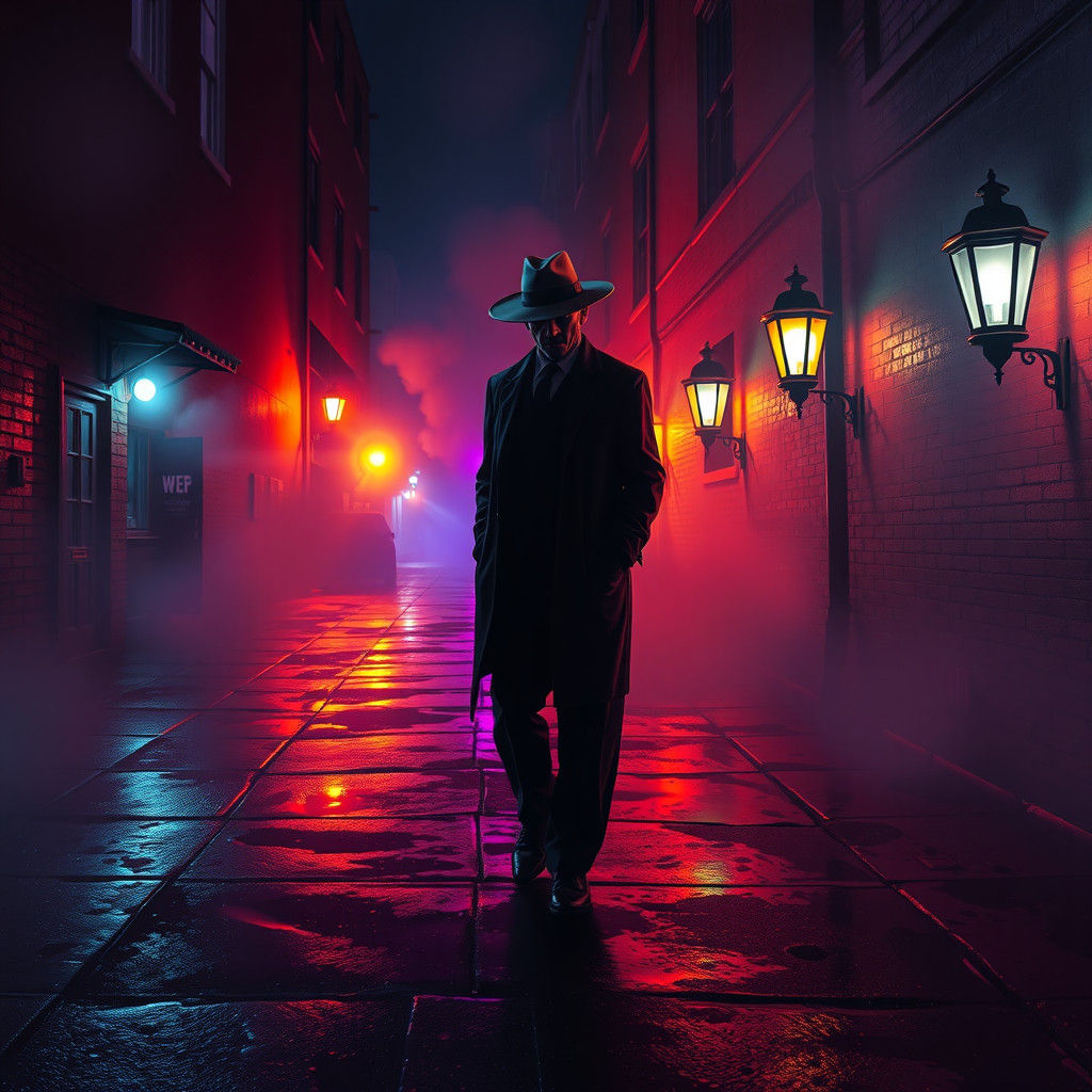 Mysterious Man in Rainy Alley, Film Noir Style
