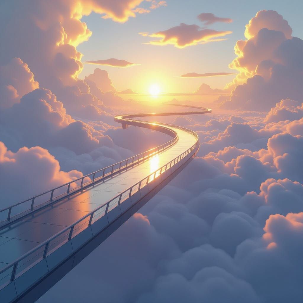 Endless Bridge Among Clouds in Futuristic Style
