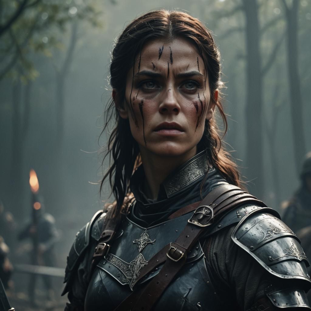 Warrior Woman in Leather Armor with Sword