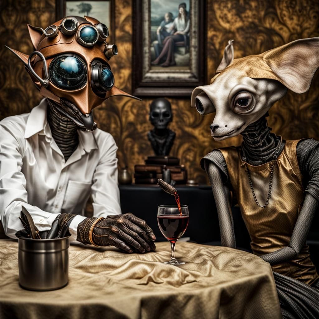 Surreal Alien Restaurant Celebration in Magical Realism Styl...