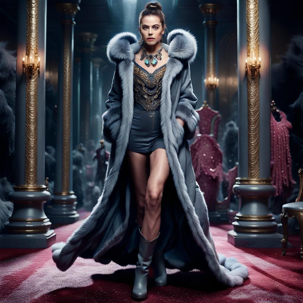 Brunette Woman in Fur Coat: Digital Art Masterpiece