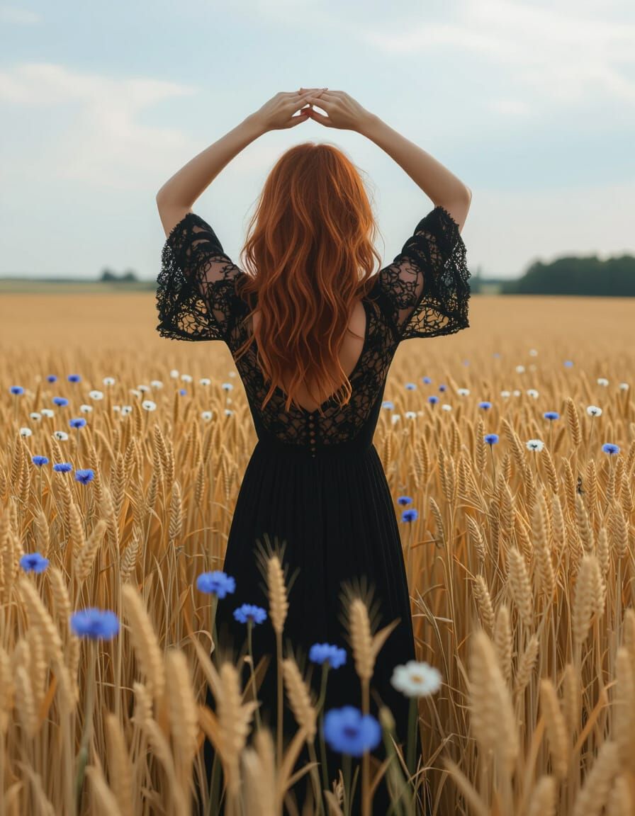 Woman in Wheat Field: Hyperrealistic Atmospheric Art