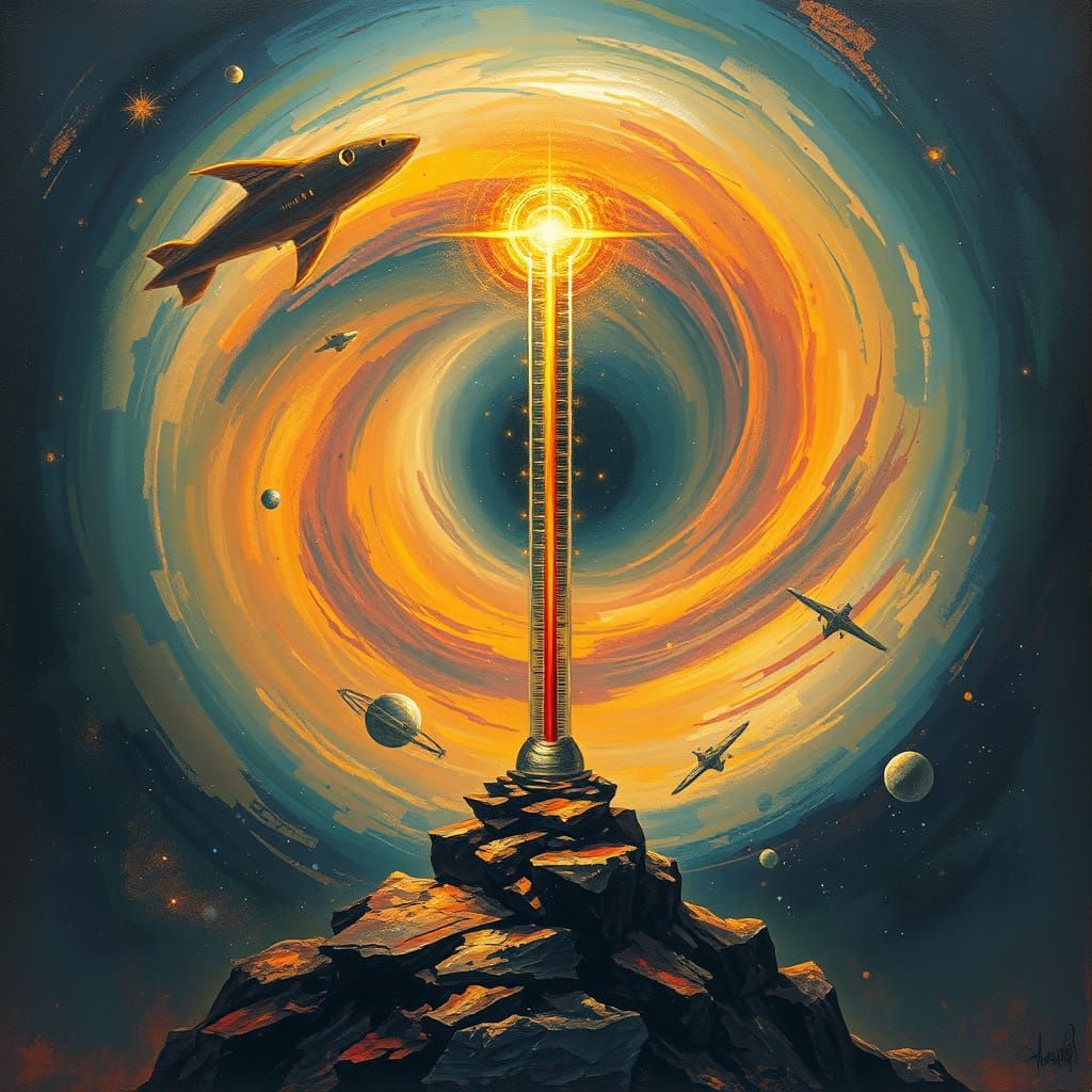Surreal Galaxy Thermometer in Dark Fantasy Art Style