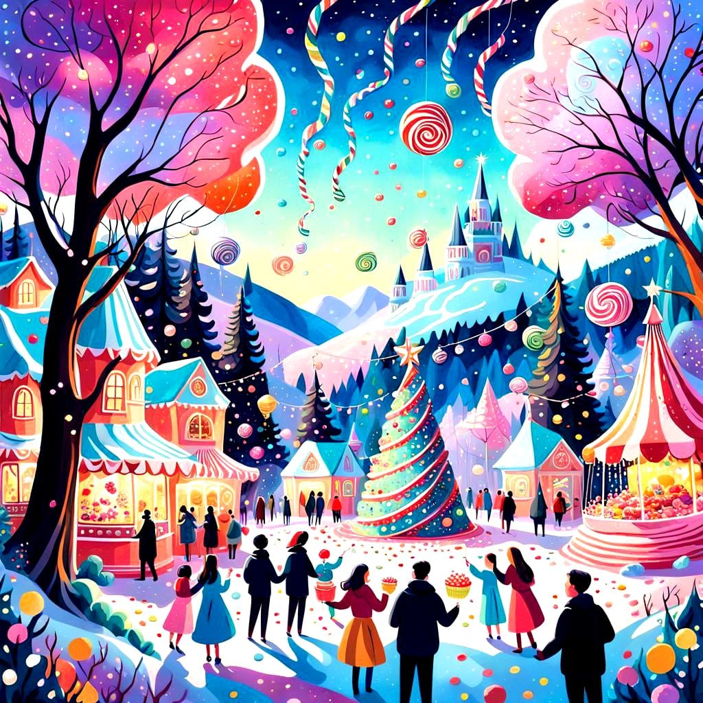 Joyful Whimsical Celebration in Vibrant Fantasy Landscapes