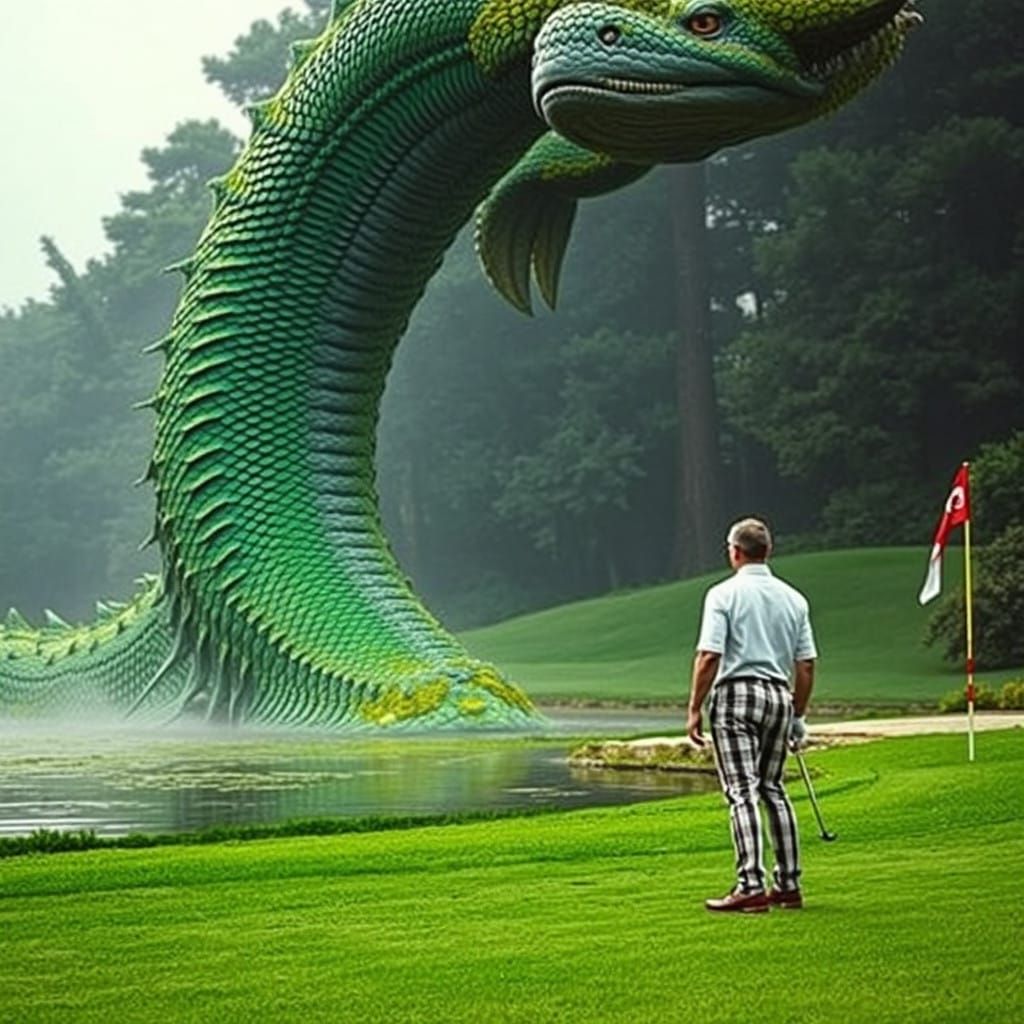 Colossal Serpentine Creature Emerges from Golf Course Pond