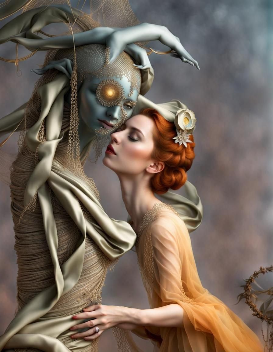 Dreamy Celebration with Golden Lacing and Ethereal Mist