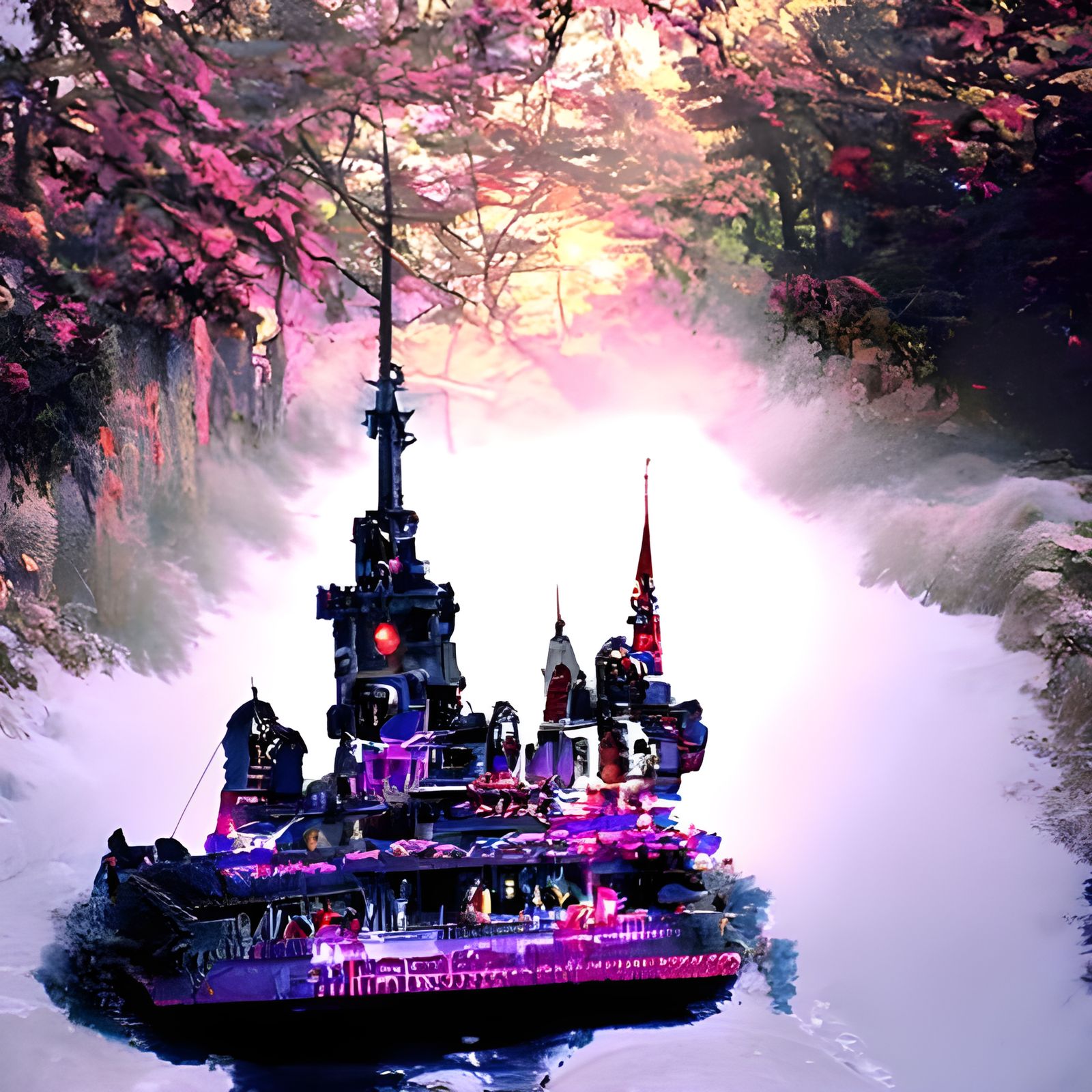 Ethereal Floating Vampire Castle in Synthwave Style