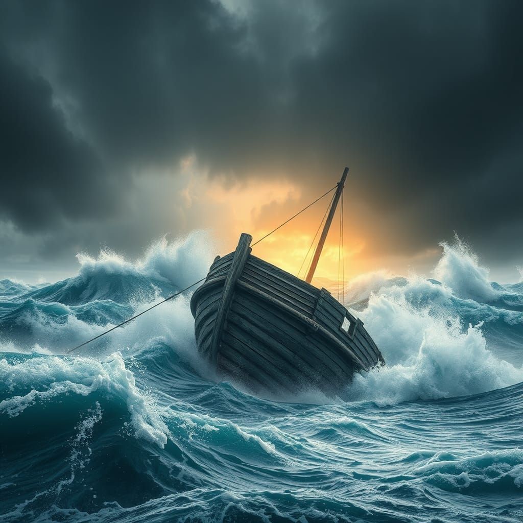Ancient Vessel Navigates Stormy Seas in Dramatic 3D Renderin...
