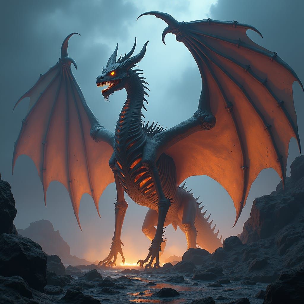 Majestic Bone Dragon in Dark Fantasy Style