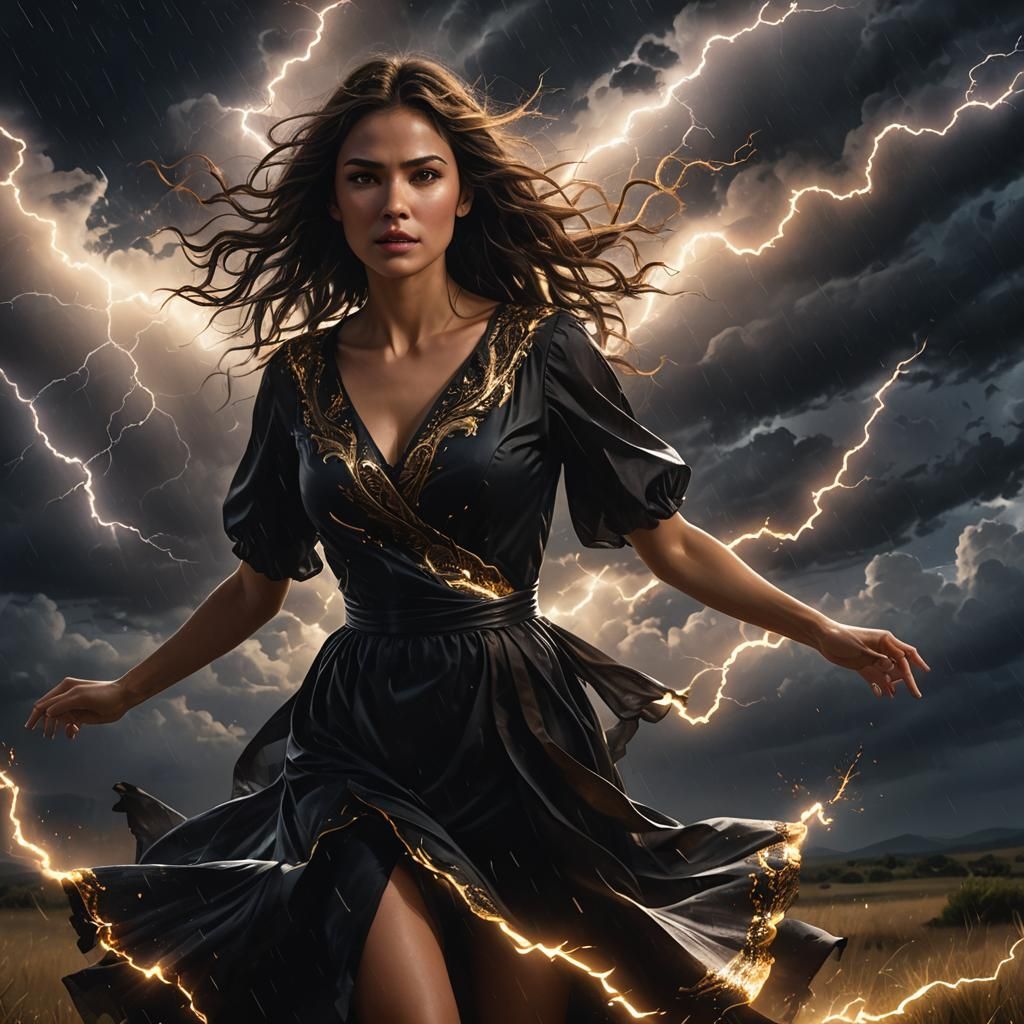 Woman Dancing in Stormy Moonlight: Digital Concept Art