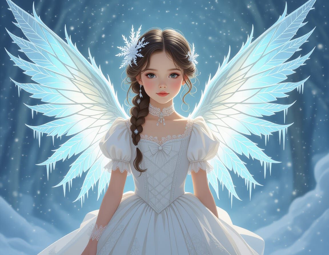 Girl with Ice Wings in Whimsical Style