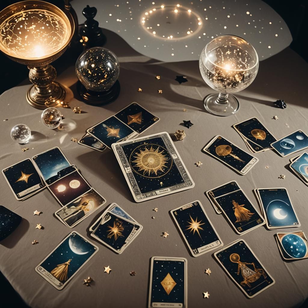Tarot cards on a table with a crystal ball