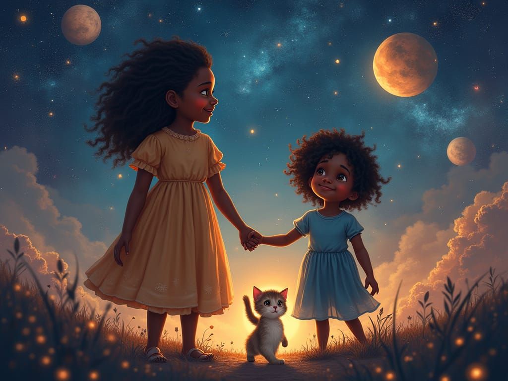 Whimsical Space Family Portrait with Cosmic Wonder