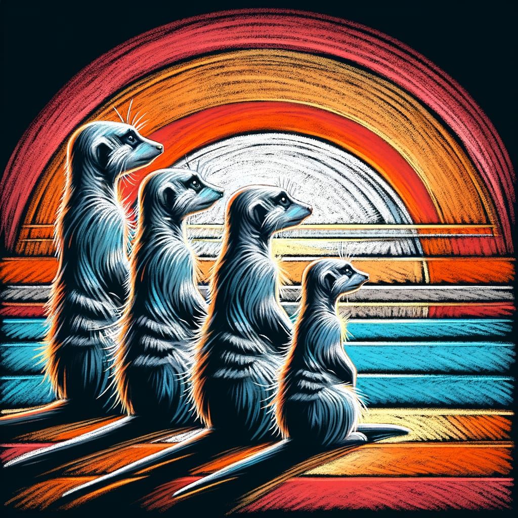 Meerkats Watching Sunrise as Chalk Art