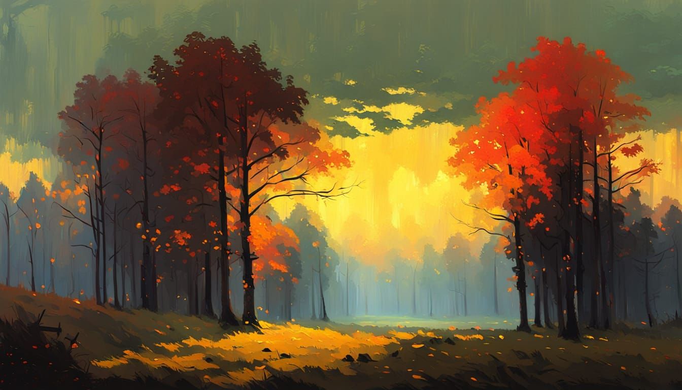 Autumn Forest Landscape in Kuindzhi Style