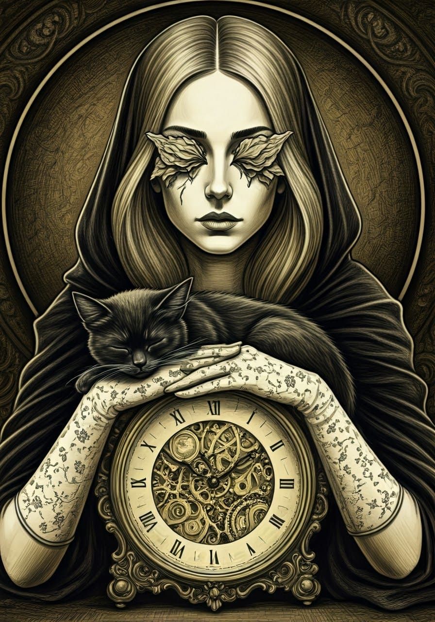 Mysterious Woman with Cat, in Dutch Masters Style