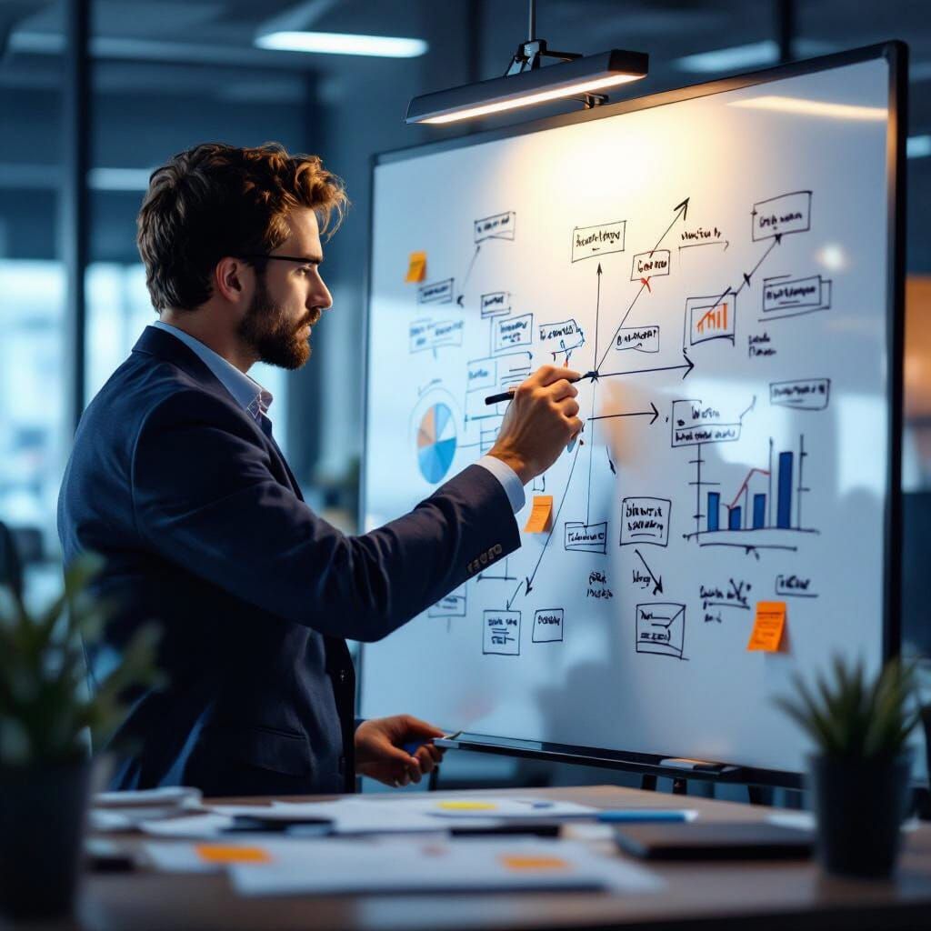 Strategist Planning with Data in Dramatic Lighting