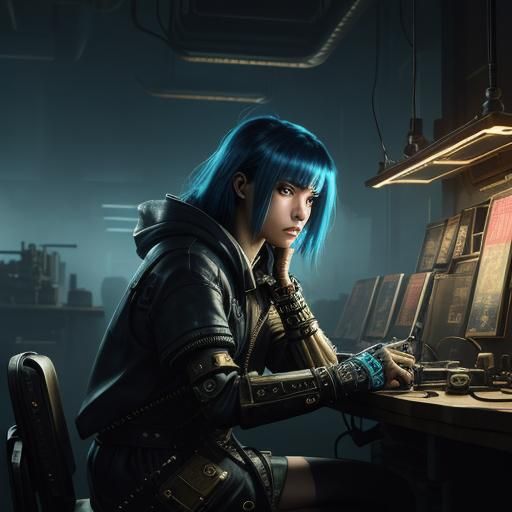 Cyberpunk Inventor in Clockwork Laboratory: Comic Art