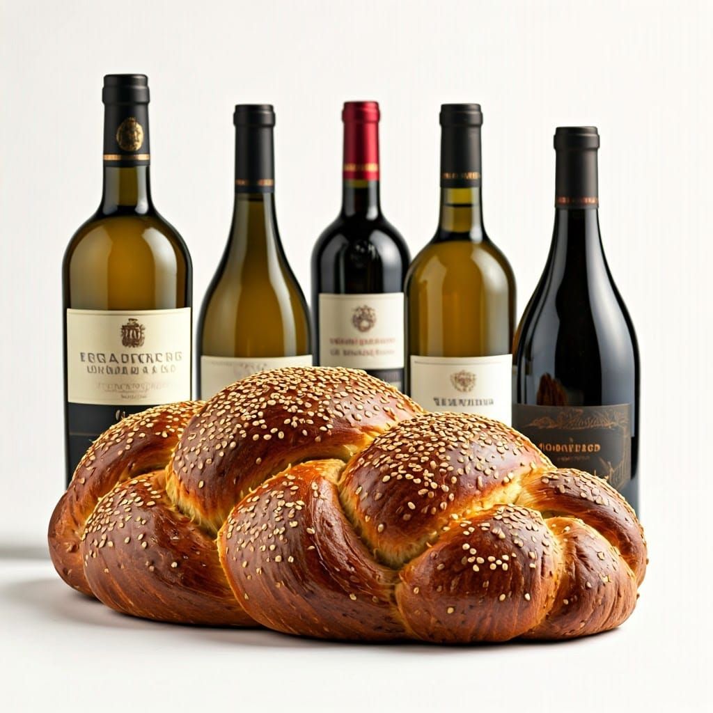 Majestic Hand-Braided Challahs in Elegant Wine Still Life