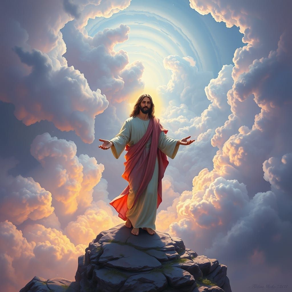 Heavenly Figure in Ethereal Landscape