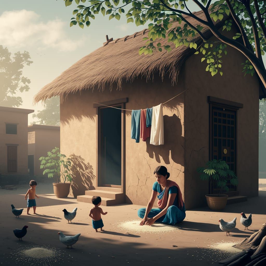 Village Life in Golden Light