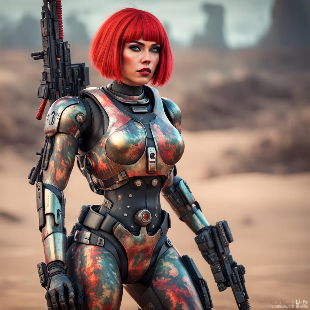 Dystopian Android Soldier on Battlefield
