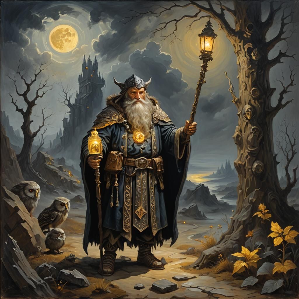 Dwarf Necromancer Portrait in Oil Painting Style