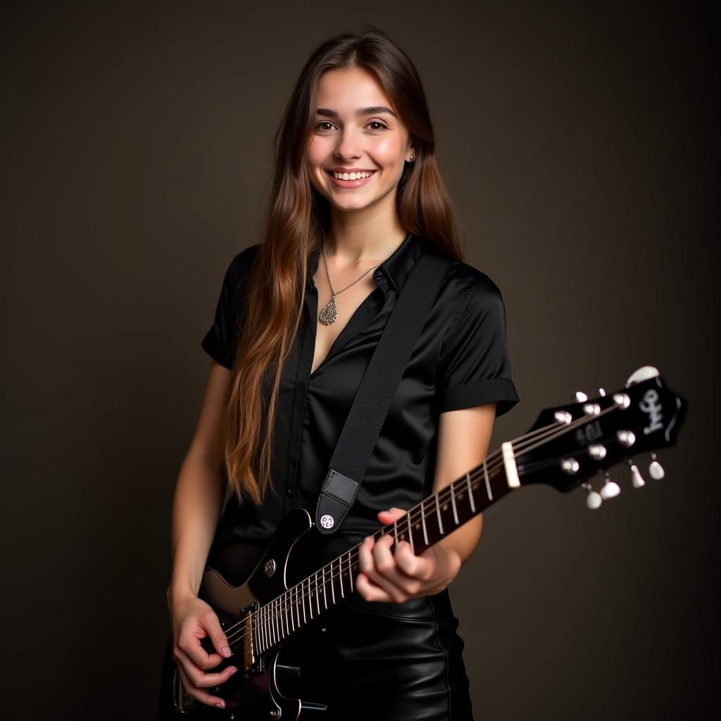 Surreal Portrait of Young Guitarist in Studio Lighting