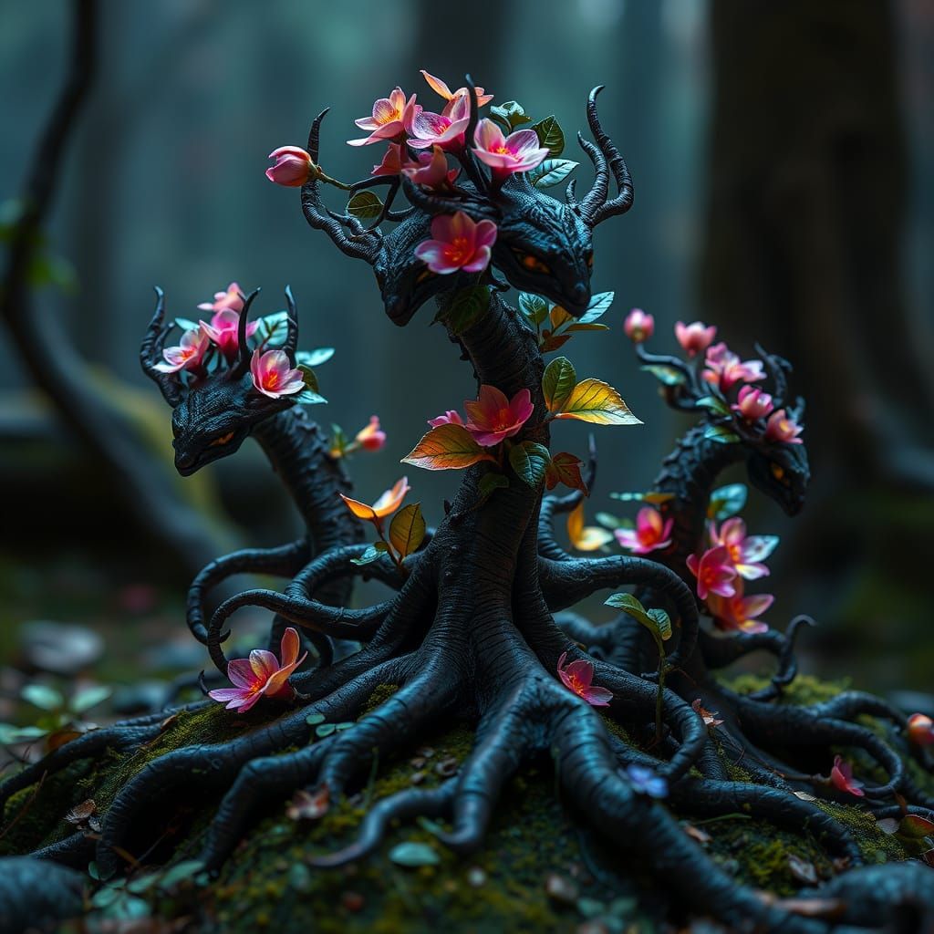 Mythical Forest Beings in Earthy, Iridescent Bloom