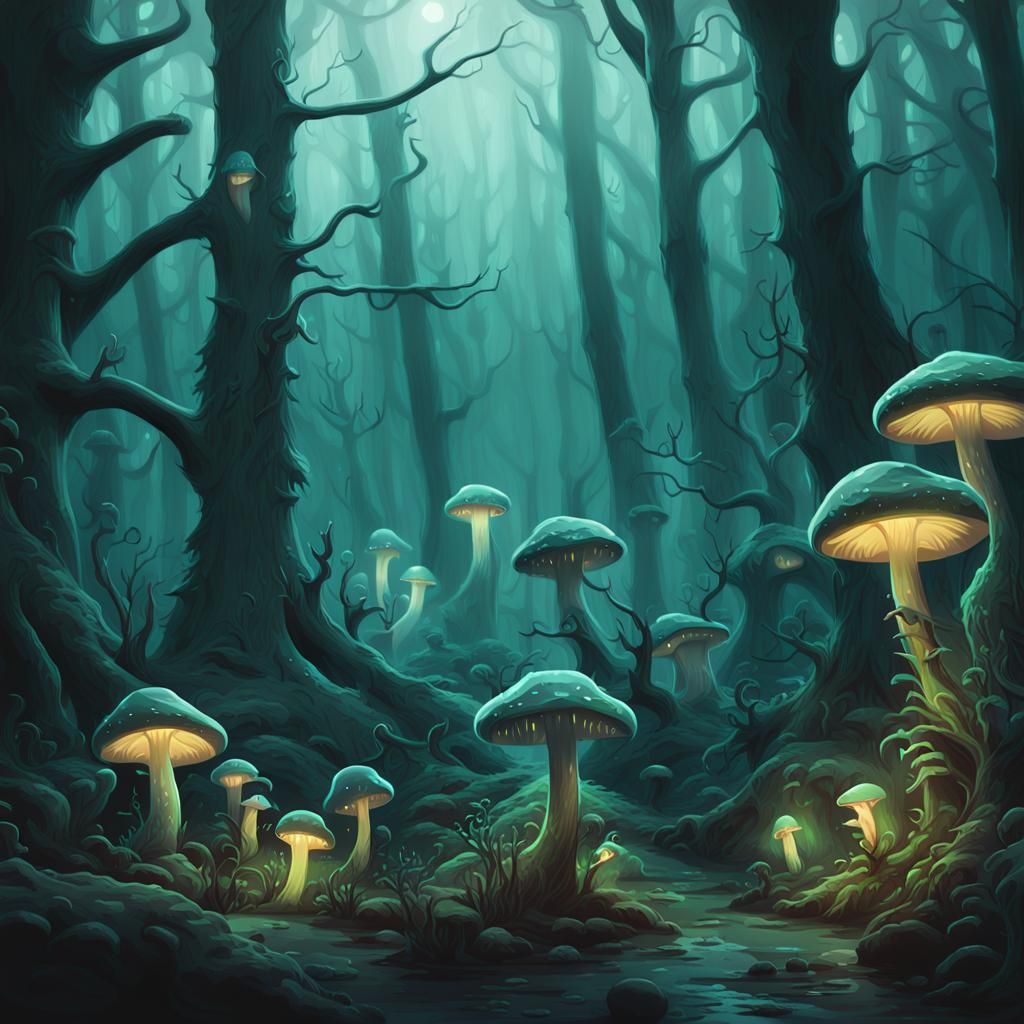 Moonlit Creatures in Dark, Mystical Forest