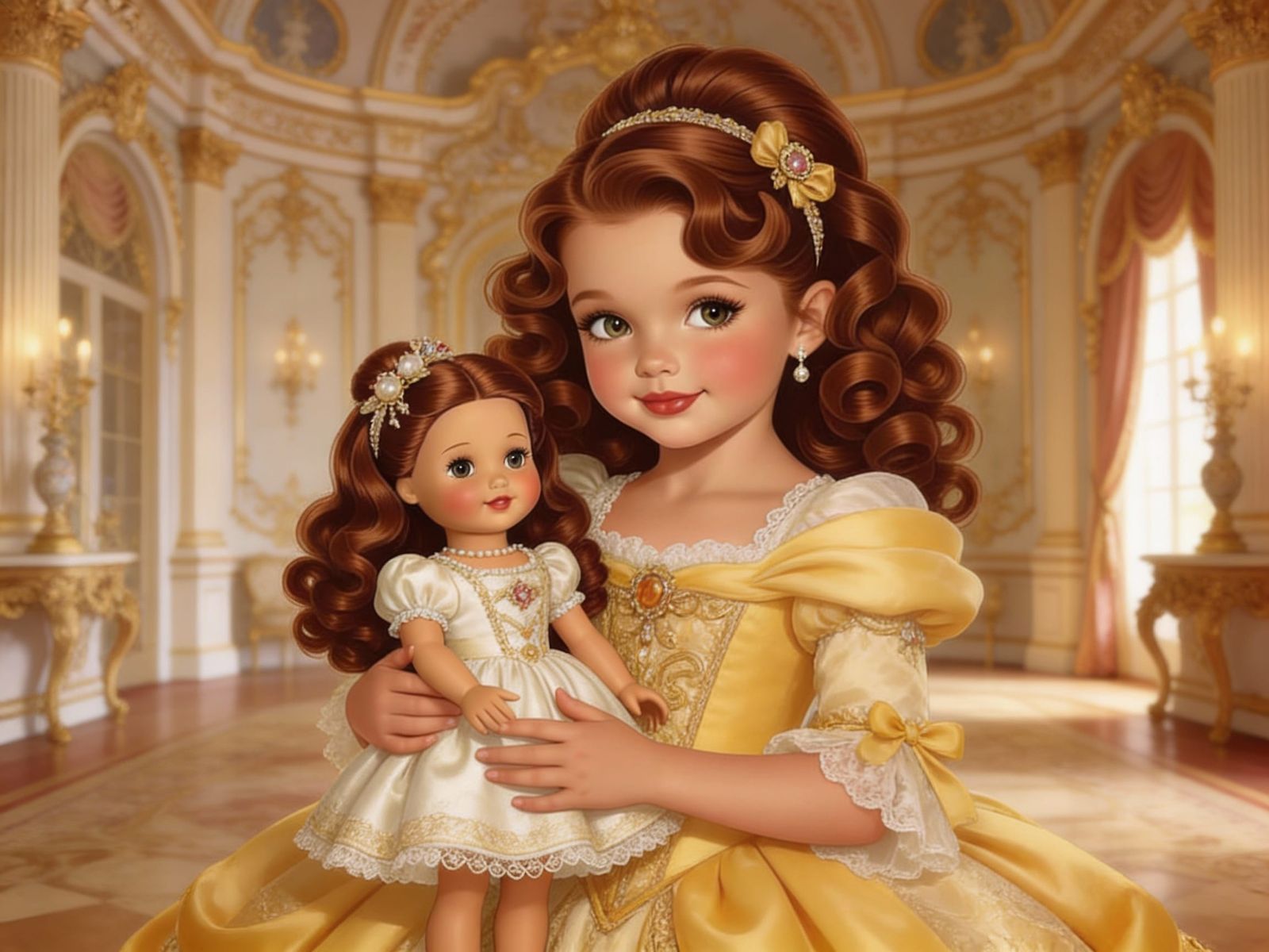 Rococo Princess Belle in Royal Palace Interior
