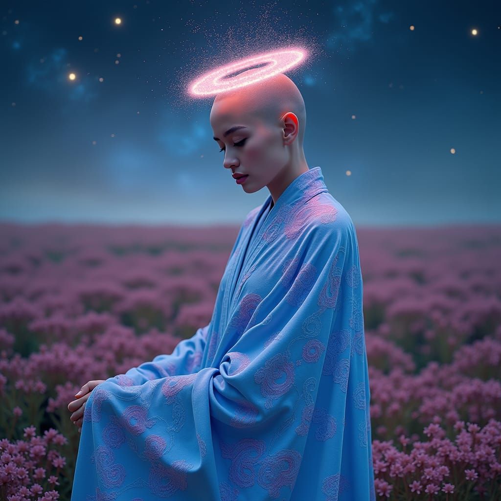 Celestial Goddess in Night Sky Garden