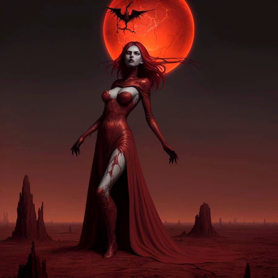 Lilith in Red, Inspired by Max Ernst