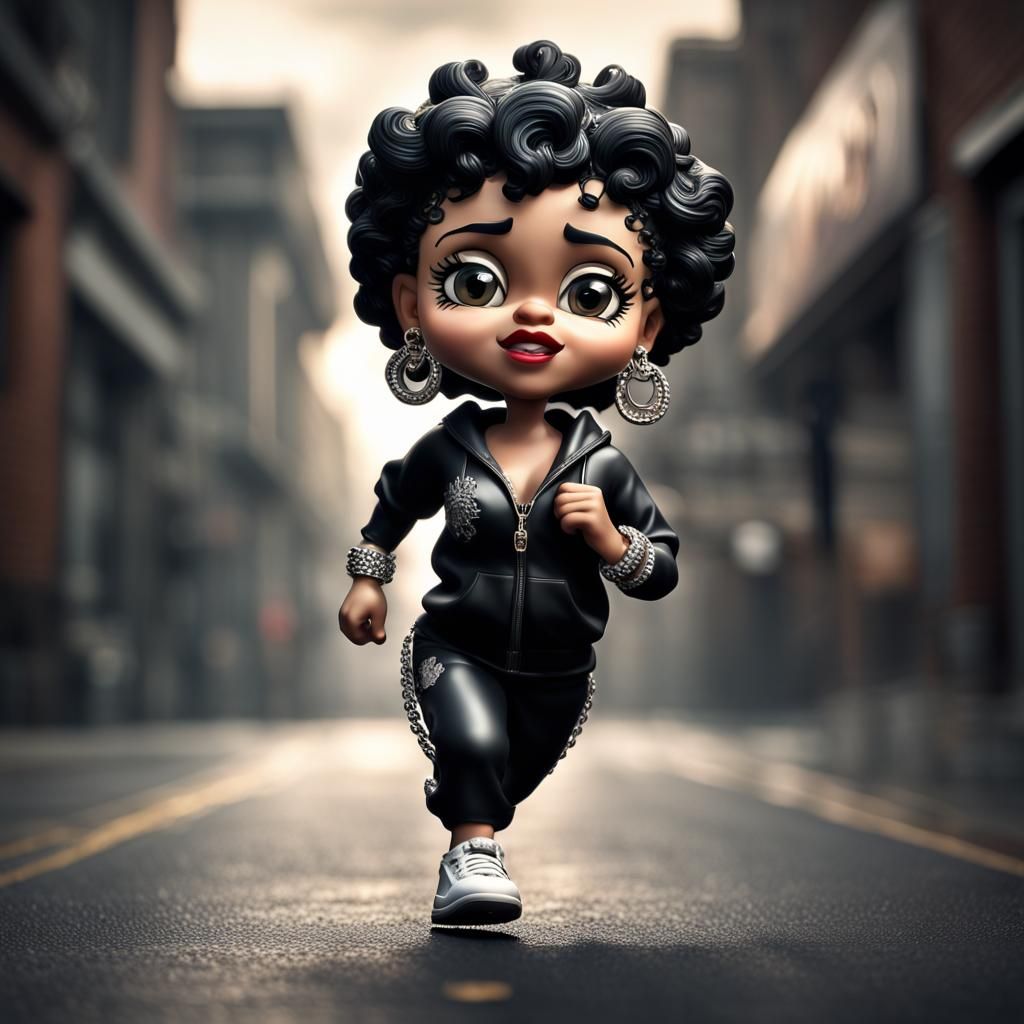 Hyperrealistic Black Betty Boop in Tracksuit