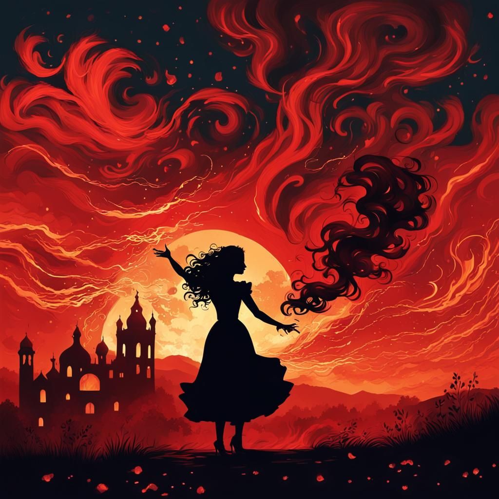 Beautiful Gypsy Woman Dancing in Fire Silhouette