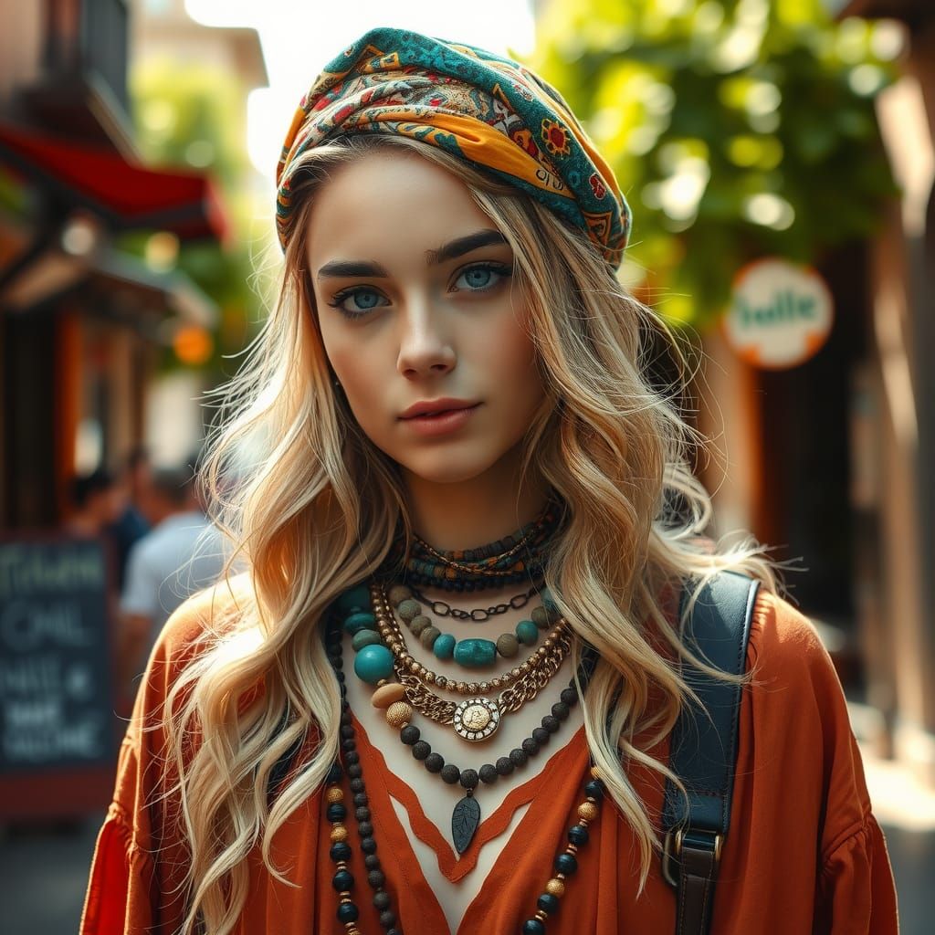 Bohemian Woman in Dreamy, Expressive Style
