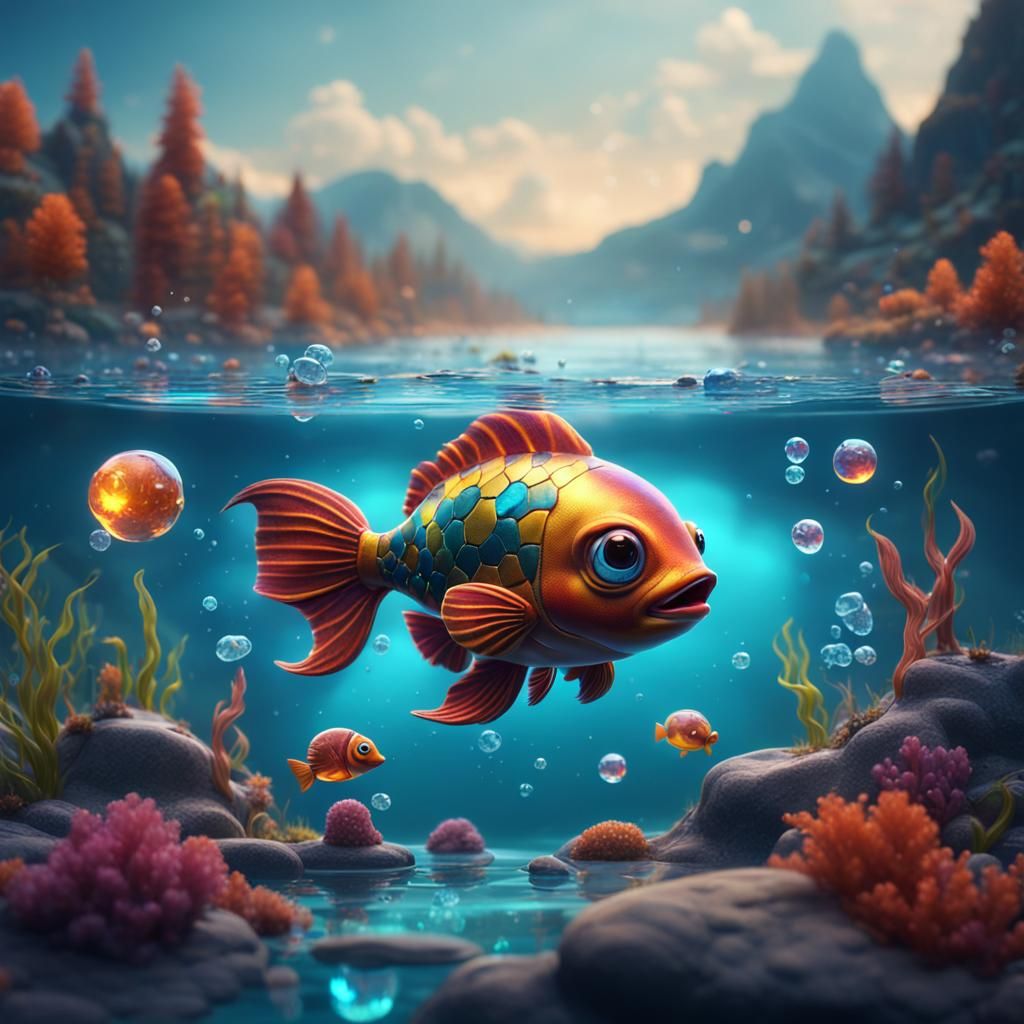 Colorful Baby Fish Swimming in Crystal Lake