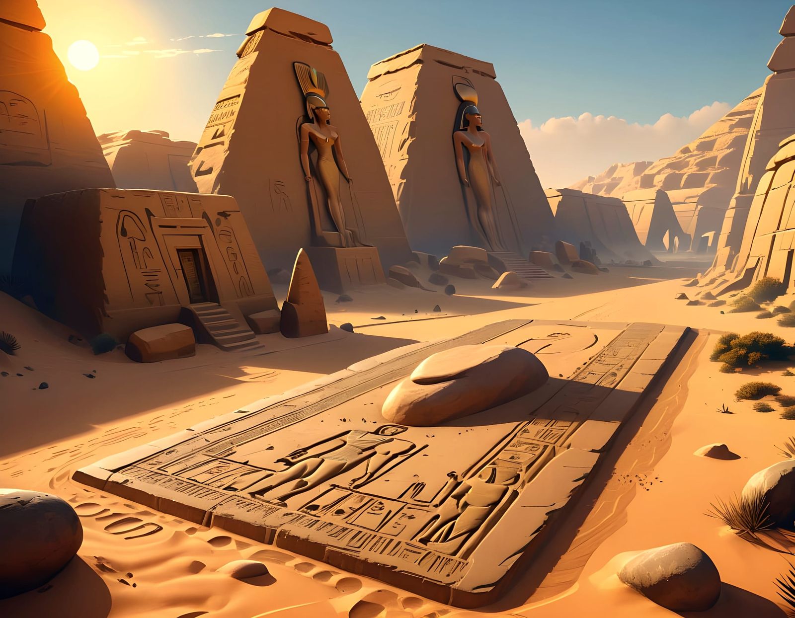 Egyptian Pharaohs Carved in Bas Relief on Nubian Sandstone