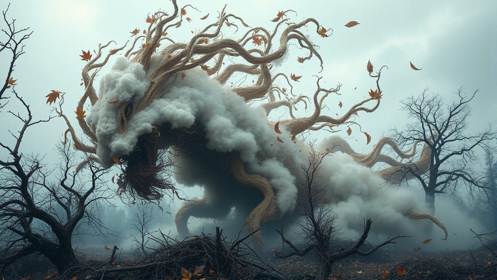 Swirling Autumn Storm Creature in a Devastating Cinematic Sc...