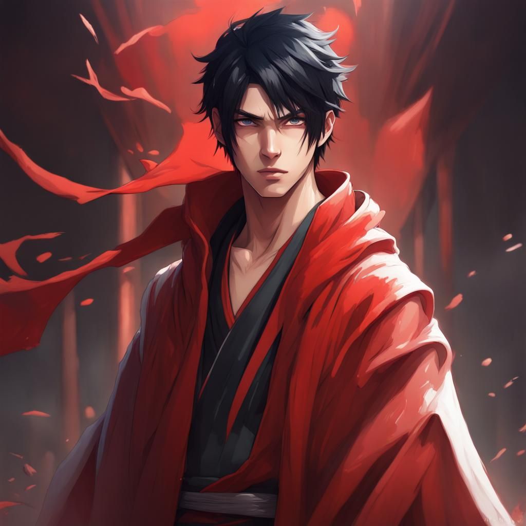 Anime Boy Portrait with Red Cape in 8k